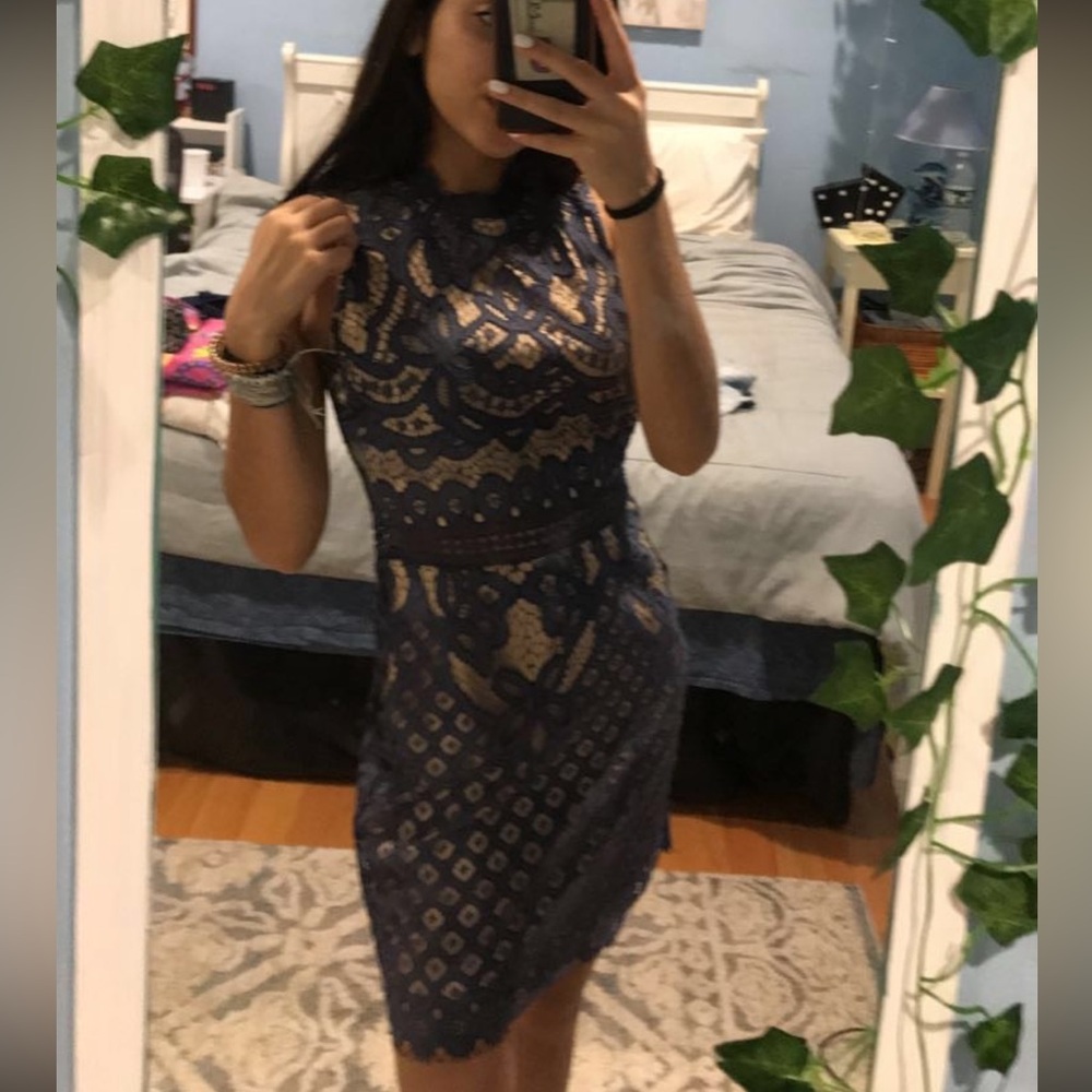 Blue and gold net Mini dress